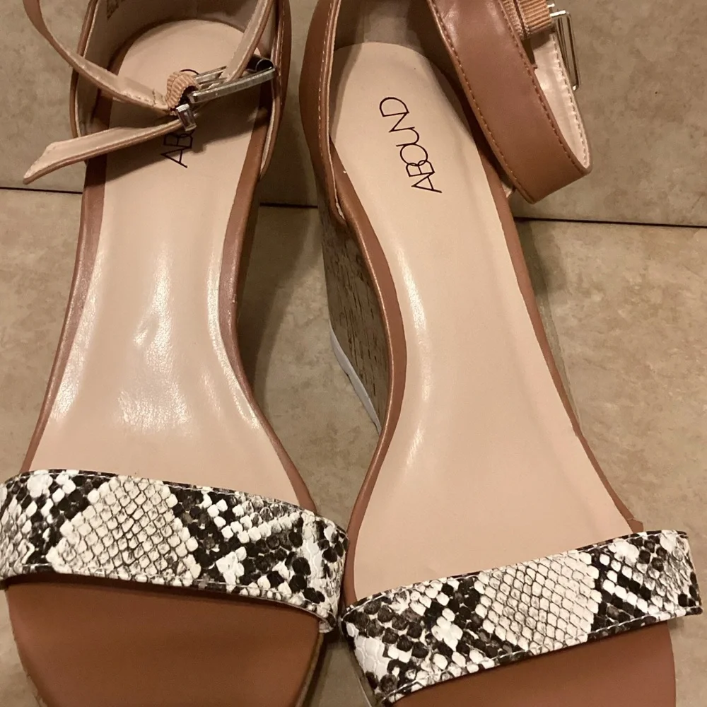 Brown and Snake Print Wedge Sandals